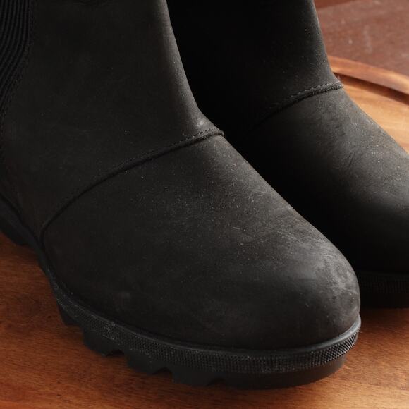 Sorel Boots WMS SZ 7.5 BLK Joan Rhapsody Wedge Leather Waterproof Ankle Pull On - Picture 5 of 15